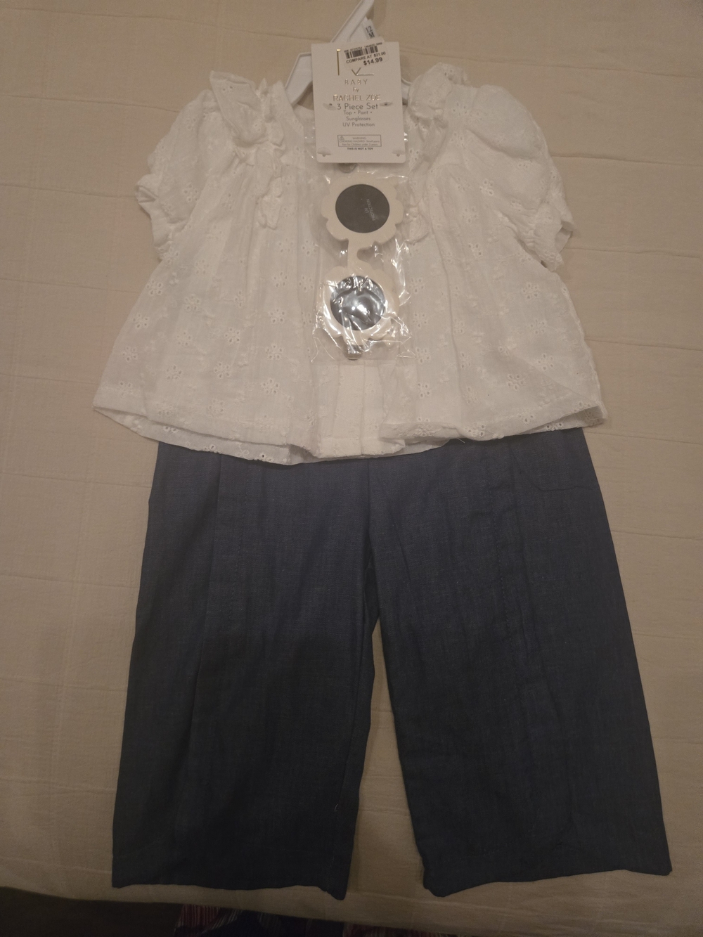 Rachel Zoe Girls White Eyelet Blouse with Blue Pants Set 🕶🤍